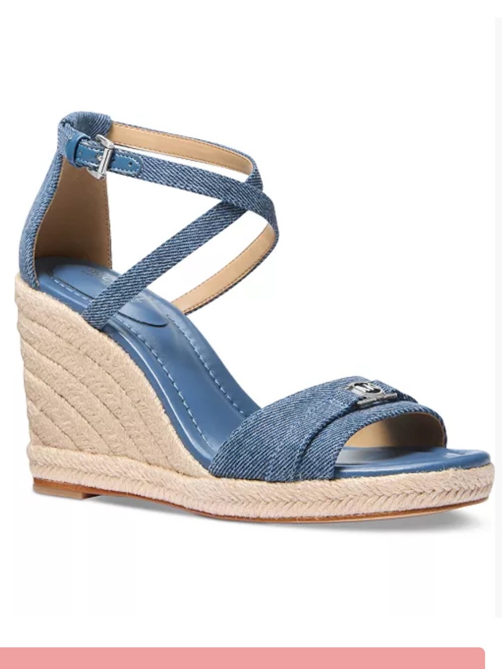 Michael Kors Mandy Denim Blue Espadrille Wedge Sandals with Ankle Wrap